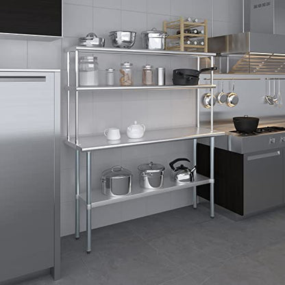 Stainless Steel Work Table Double Tier Overshelf