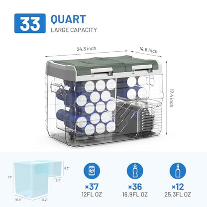 12 Volt Refrigerator Portable Refrigerator for Car 33 Quarts Car Fridge Portable 12V Dual Zone Fridge Freezer 12