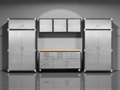 Heavy Duty 8 Piece Steel Garage Cabinet Storage Set with Rolling Workbench