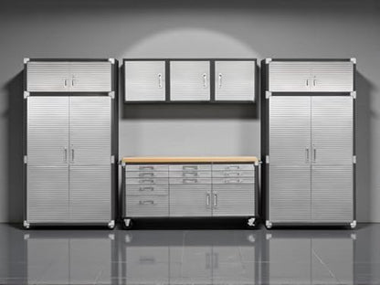 Heavy Duty 8 Piece Steel Garage Cabinet Storage Set with Rolling Workbench