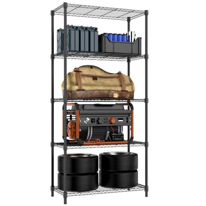 1250 lbs 5 Tier Shelf Metal Storage Shelves Shelving Wire Rack Heavy Duty Closet Organizers for Garage Kitchen Bathroom Laundry Black 15.7" D x 33.5" W x 68.5" H (5 Count)