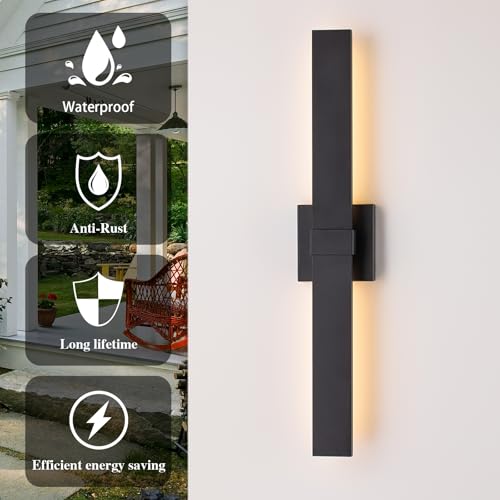 2 Pack Modern Outdoor Wall Light Exterior Black LED Patio Wall Light Fixture 27.2" Exterior Wall Sconce Outdoor Porch Lights for House (2 Count)