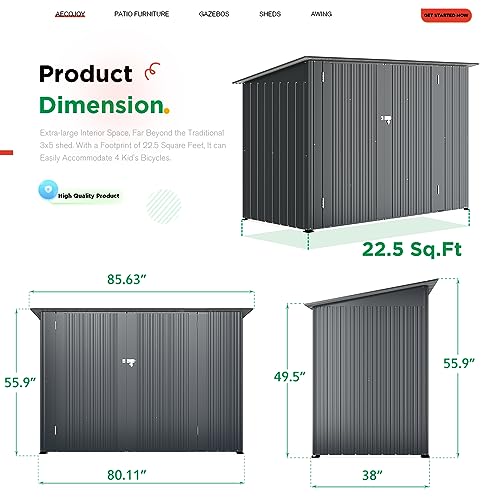 3' x 6' Waterproof Metal Lean to Bike Storage Shed