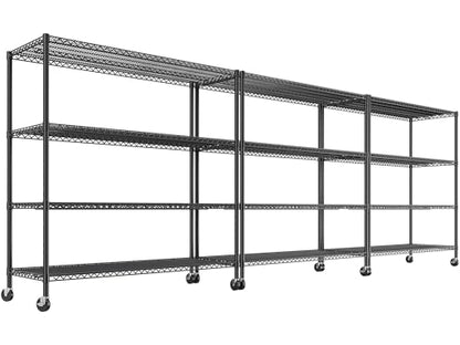 55.52''W Storage Shelves 2480LBS Wire Shelving Unit with Wheels Heavy Duty Metal Shelves for Storage Adjustable Garage Storage Rack Pantry Shelf (3 Count)