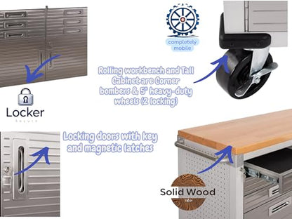Heavy Duty 8 Piece Steel Garage Cabinet Storage Set with Rolling Workbench