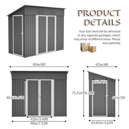 4x8 FT Outdoor Storage Shed with Floor Frame