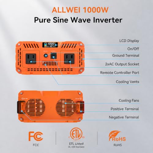 1000W Pure Sine Wave Power Inverter 12V DC to 120V AC