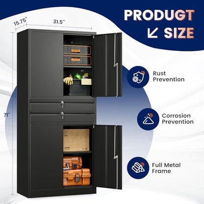 Metal Garage Storage Cabinet with Locking Doors and Adjustable Shelves