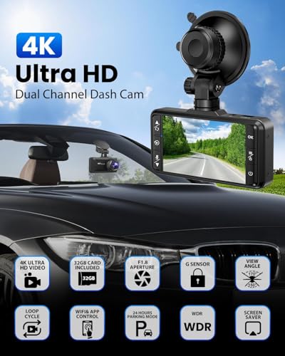Dash Cam Front Rear 4K