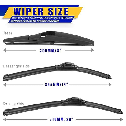 3 Wipers Fits Toyota Prius C 2012