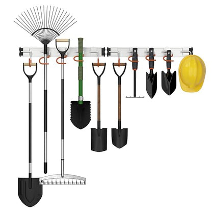 34.5'' Aluminum Alloy Garden Tool Organizer Wall Mount Garage Organizers and Storage with Hooks Tool Hangers for Shed Hooks for Shovel
