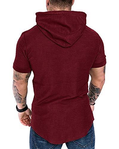 Mens Fashion Hoodies Sport Pullover Solid Color Shirt Workout Lightweight Tops Red XX