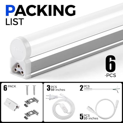 6 Pack LED T5 Integrated Single Fixture 1FT (6 Count)