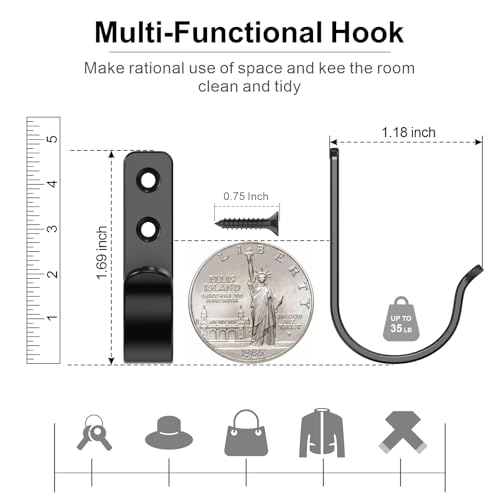 15 Pack Black Metal Wall Mount Hooks for Hanging Coats & Towel (15 Count)