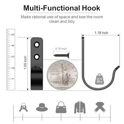 15 Pack Black Metal Wall Mount Hooks for Hanging Coats & Towel (15 Count)