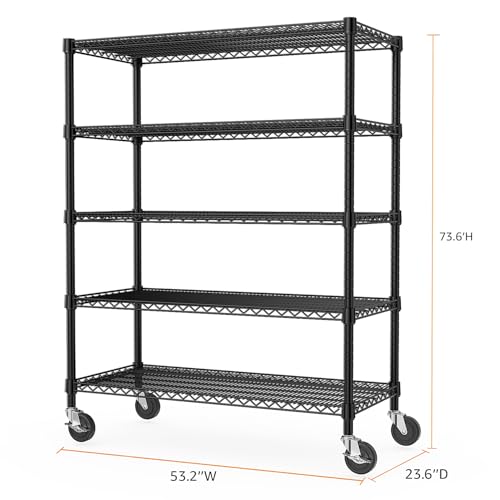 53" W Garage Shelving 5 Tier Industrial 2200LBS Metal Shelving Units for Commercial