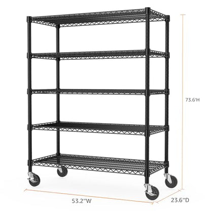 53" W Garage Shelving 5 Tier Industrial 2200LBS Metal Shelving Units for Commercial