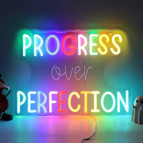 Progress Over Perfection Neon Sign for Classroom