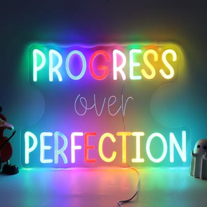Progress Over Perfection Neon Sign for Classroom