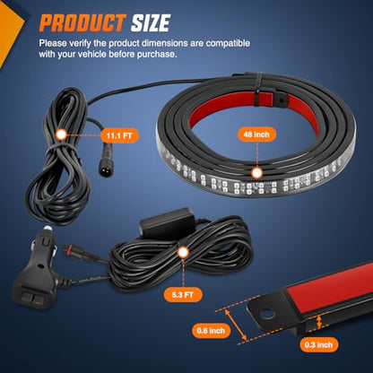 48 Inch 288 LED Tailgate Strobe Light Strip Blue