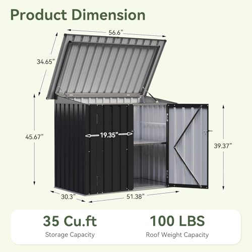 Outdoor Storage Cabinet 35Cu.Ft Metal Storage Shed with Floor&Shelf (2 Count (Shelves))