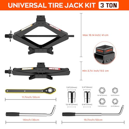 New Version Car Jack Kit Scissor Jack for Car 3 Ton 6614 lbs Spare Tire Changing Kit