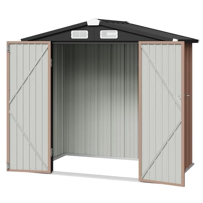 6x4 FT Metal Outdoor Steel Shed Light Brown