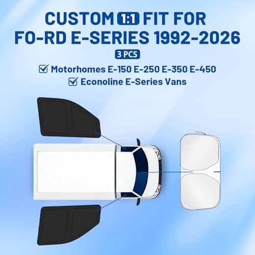 for Fo-rd E-Series 1992-2026 Front Windshield & Side Window Covers,3-Piece