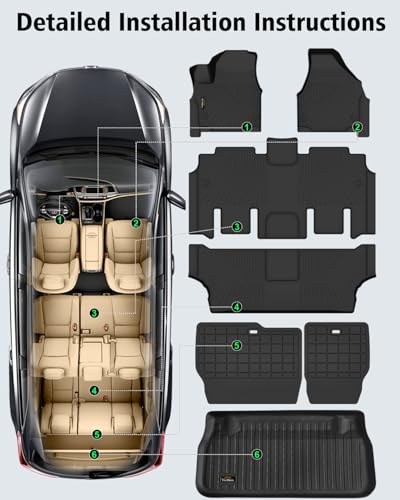 Floor Mats & Cargo Liner & Backrest Mat for Chrysler Pacifica 2017 (160 Ounce)