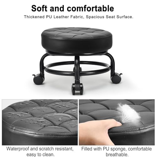 Low Roller Seat Low Height Rolling Stool PU Leather Rolling Stool