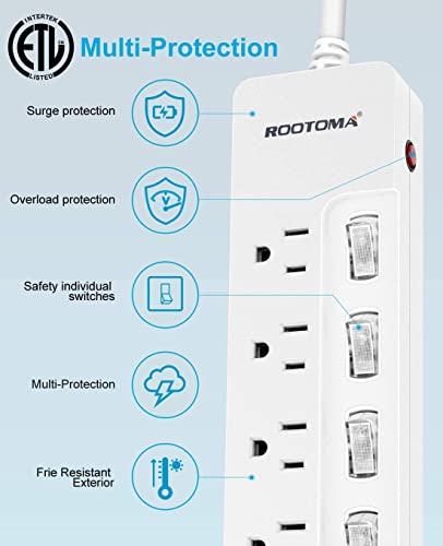 10FT Heavy Duty Extension Cord with Individual Switches on Off