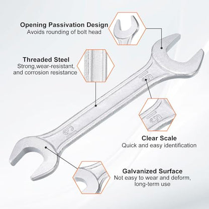 5pcs Double Open End Wrench 13mm x 15mm Metric 15 Degree Offset Angle Small Flat Head Wrench Galvanizing Open Ended Spanner for Automotive Repair Furniture Assembly (5 Count)