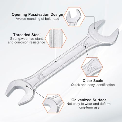 Double Open End Wrench 13mm x 15mm Metric 15 Degree Offset Angle Small Flat Head Wrench Galvanizing Open Ended Spanner for Automotive Repair Furniture Assembly