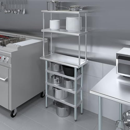 14" x 30" Stainless Steel Work Table with 3 Shelves and 12" Wide Double Tier Overshelf