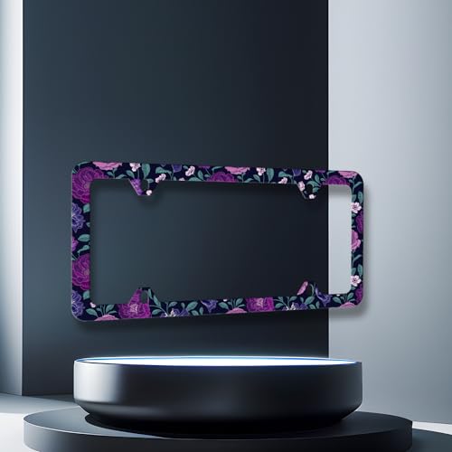 Stainless Steel Purple Floral Flowers License Plate Frame 12.3 x 6.3 Inch
