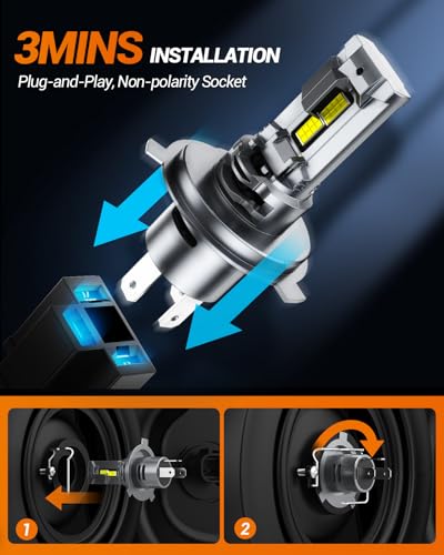 H4 Bulbs, 80,000LM H4 9003 Light Bulbs with 25000RPM Cooling Fan, LED Fog Light, Plug-N-Play, Pack of 2 (2 Count)