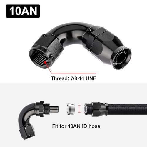 10AN 120 Degree PTFE One Piece Full Flow End Hose Fitting Aluminum Black
