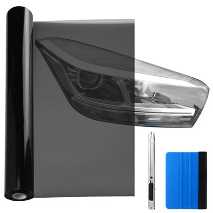 16" X20ft Long Headlight Taillight Tint Film Vinyl Tint Wrap Roll 40% VLT Self Adhesive Tail Light Fog Lights Films with Scraper Vinyl Film Sticker Roll Car Accessories