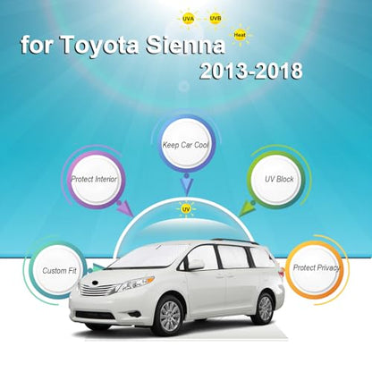 8pcs Full Sun Shades Custom for Toyota Sienna 2013 (8 Count)