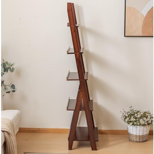 Bamboo Ladder Shelf Bookcase (5 Count)