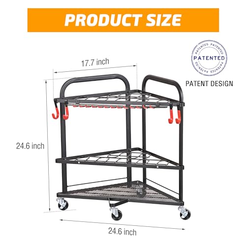 Garden Tool Organizer with Wheels and Storage Hooks
