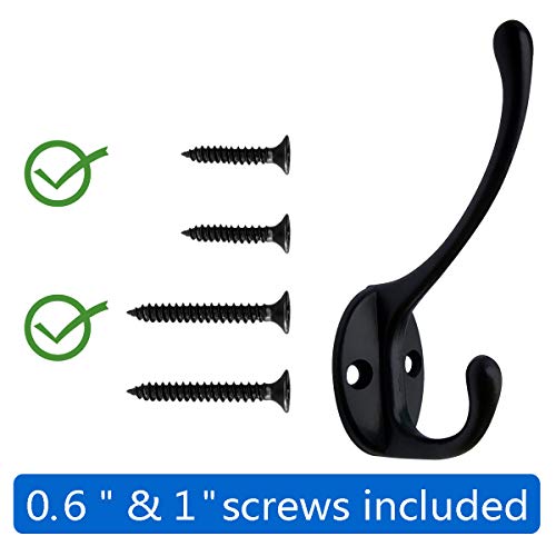 10 Pack Black Double Coat Hooks No Rust Hooks for Coat (10 Count)