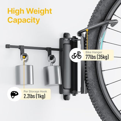 Swivel Bike Wall Mount with 2 Storage Hooks