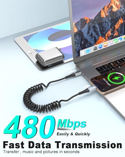 Coiled USB C to C Cable for Car (2 Count)