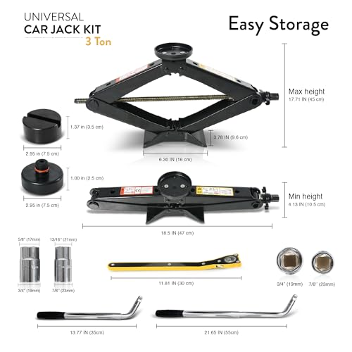 Tesla Car Jack Kit 3 Ton Scissor Jack with Rubber Pad for Auto & SUV