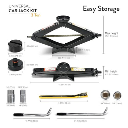 Tesla Car Jack Kit 3 Ton Scissor Jack with Rubber Pad for Auto & SUV