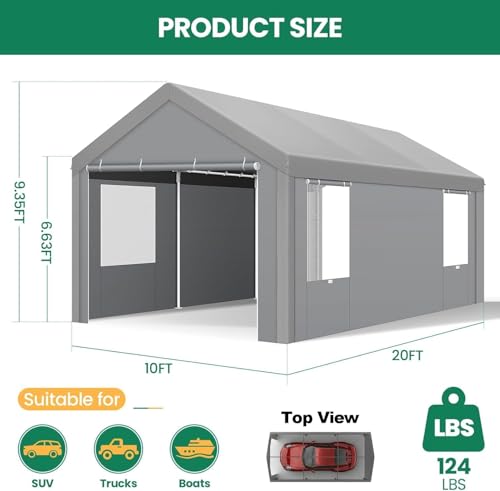 10x20 FT Heavy Duty Carport with Galvanized Frame