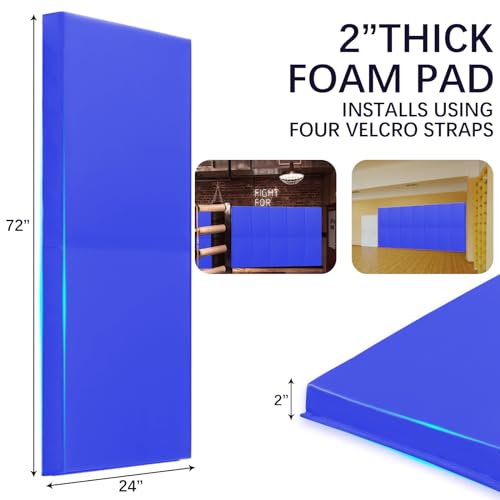 60" 72" High Gym Wall Padding 2" Thick Foam Basketball Court Wall Mount Protector for Garage Taekwondo Babyroom