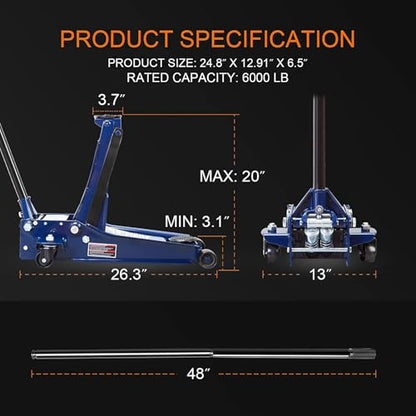ATZ830026XU 1 Torin Ultra Low Profile Floor Jack Heavy Duty Hydraulic Steel Service