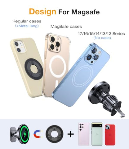 for MagSafe Car Mount Charger【Stronger Magnet】 iPhone Magnetic Wireless Car Charger【Dashboard+Vent】for Magsafe Car Charger Cell Phone Car Mount for iPhone 16 Pro Max 15 14 13 12 MagSafe Cases